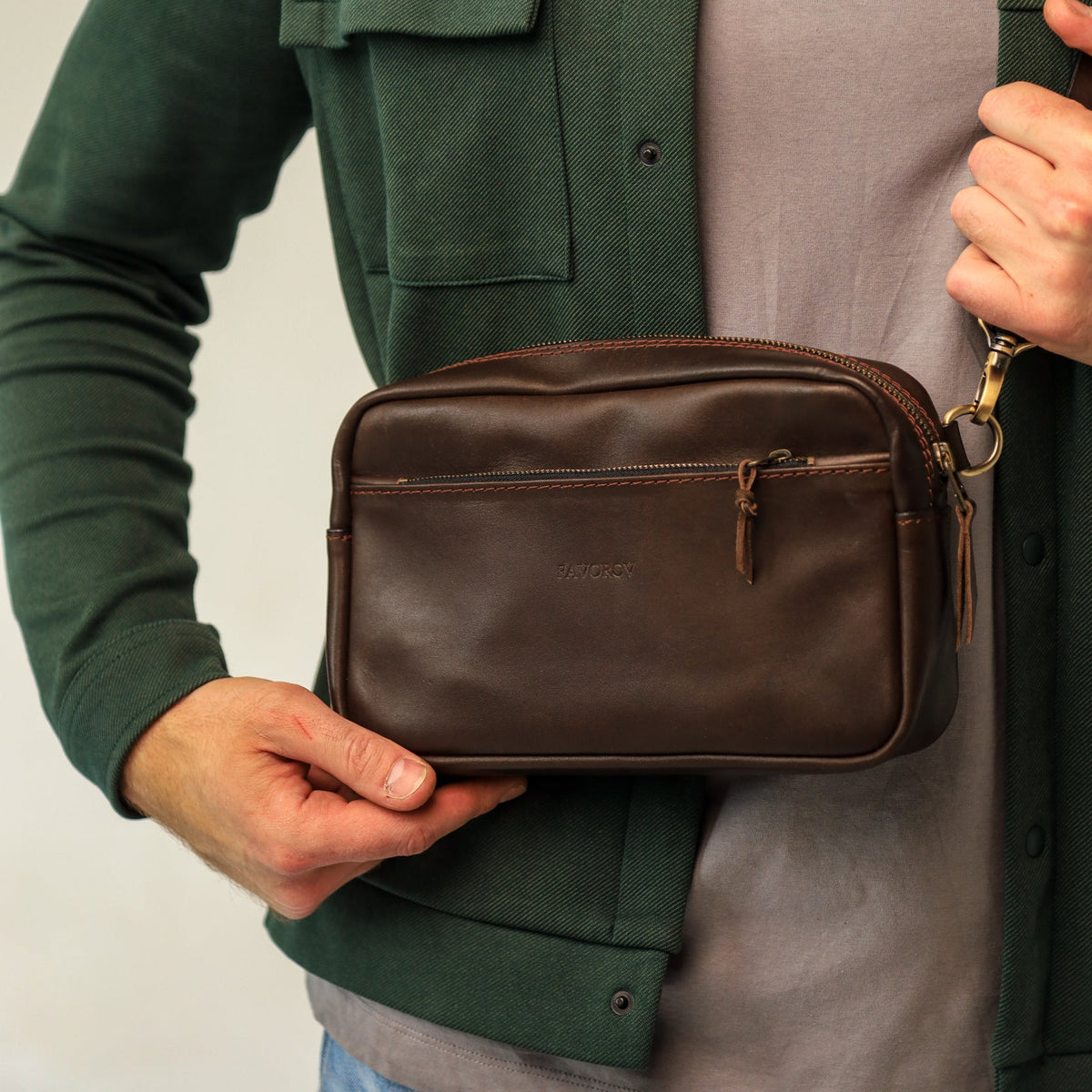 Brown shoulder bag, leather belt bag, men’s leather bag, belt bag, waist bag, crossbody bag