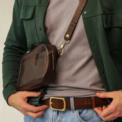 Brown shoulder bag, leather belt bag, men’s leather bag, belt bag, waist bag, crossbody bag