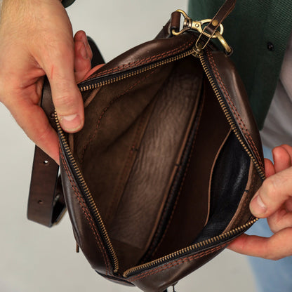 Brown shoulder bag, leather belt bag, men’s leather bag, belt bag, waist bag, crossbody bag