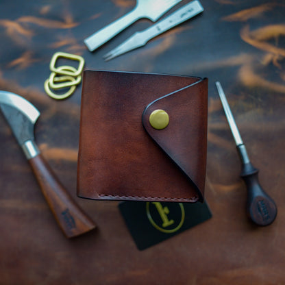 Handmade Cognac Brown Full Grain Leather Wallet – Compact Bifold with Coin Pocket