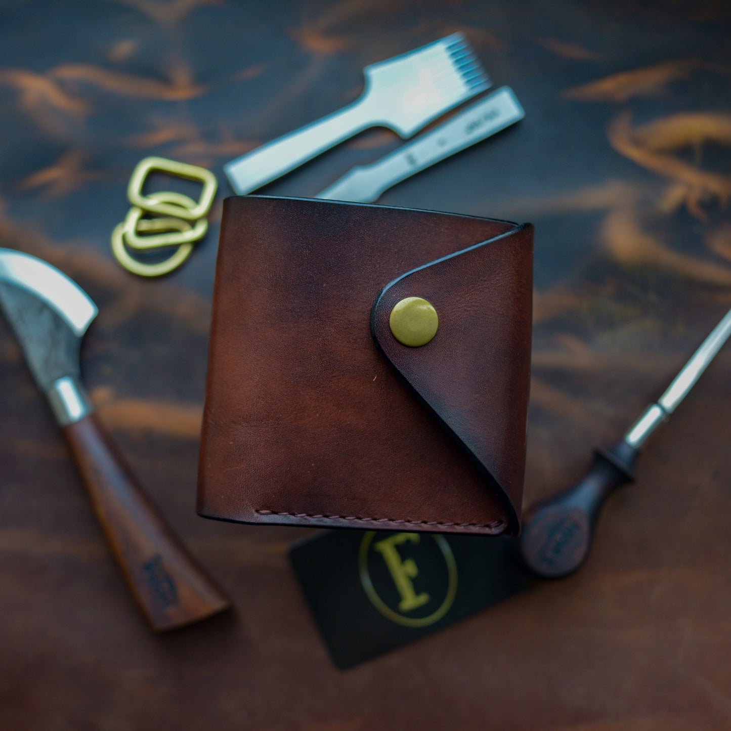 Handmade Cognac Brown Full Grain Leather Wallet – Compact Bifold with Coin Pocket