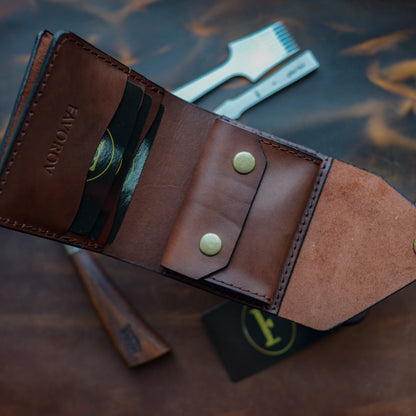 Handmade Cognac Brown Full Grain Leather Wallet – Compact Bifold with Coin Pocket