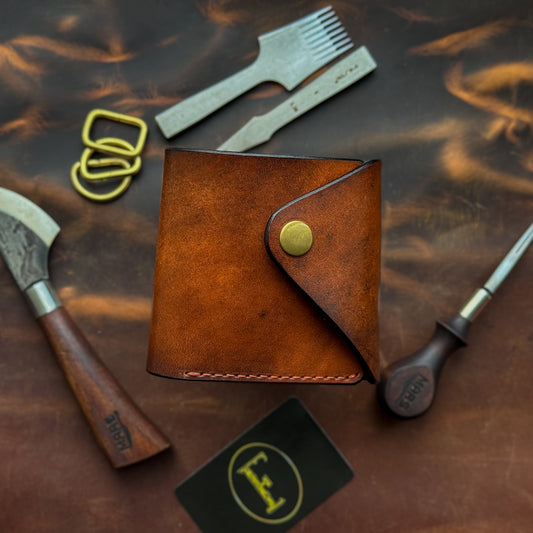 Handmade Orange Brown Full Grain Leather Wallet – Compact Bifold with Coin Pocket