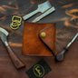 Handmade Orange Brown Full Grain Leather Wallet – Compact Bifold with Coin Pocket