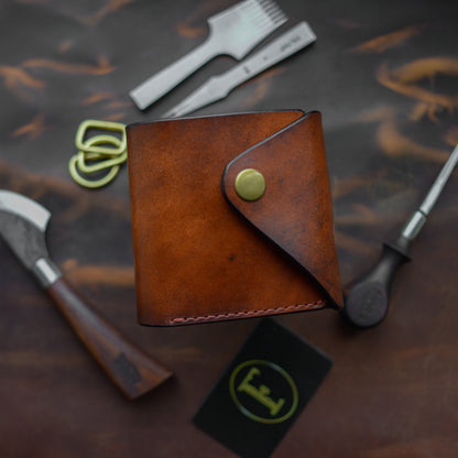 Handmade Orange Brown Full Grain Leather Wallet – Compact Bifold with Coin Pocket
