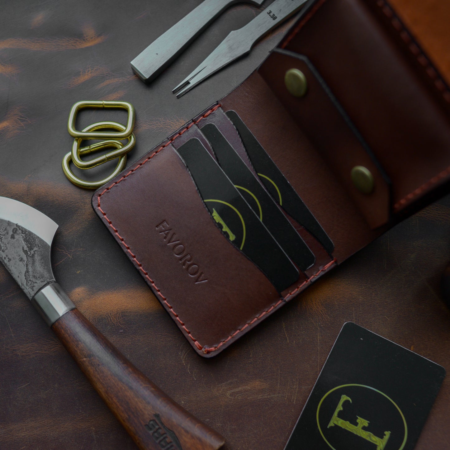 Handmade Orange Brown Full Grain Leather Wallet – Compact Bifold with Coin Pocket