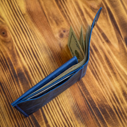 Navy Blue Leather Cash Wallet, Slim Card & Cash Holder, Handmade Minimalist Wallet, Front Pocket, Flap Wallet