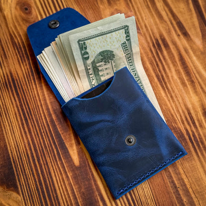 Navy Blue Leather Cash Wallet, Slim Card & Cash Holder, Handmade Minimalist Wallet, Front Pocket, Flap Wallet