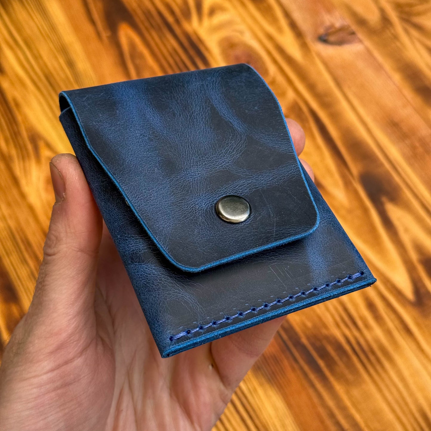 Navy Blue Leather Cash Wallet, Slim Card & Cash Holder, Handmade Minimalist Wallet, Front Pocket, Flap Wallet