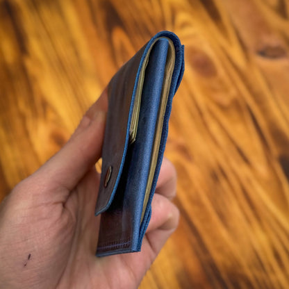 Navy Blue Leather Cash Wallet, Slim Card & Cash Holder, Handmade Minimalist Wallet, Front Pocket, Flap Wallet