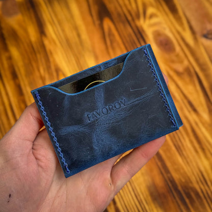 Navy Blue Leather Cash Wallet, Slim Card & Cash Holder, Handmade Minimalist Wallet, Front Pocket, Flap Wallet