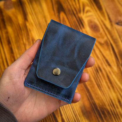 Navy Blue Leather Cash Wallet, Slim Card & Cash Holder, Handmade Minimalist Wallet, Front Pocket, Flap Wallet