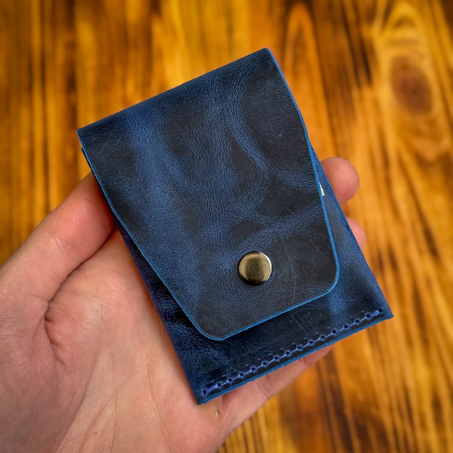 Navy Blue Leather Cash Wallet, Slim Card & Cash Holder, Handmade Minimalist Wallet, Front Pocket, Flap Wallet