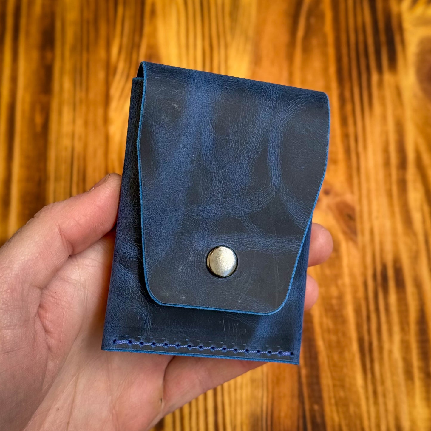 Navy Blue Leather Cash Wallet, Slim Card & Cash Holder, Handmade Minimalist Wallet, Front Pocket, Flap Wallet