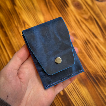 Navy Blue Leather Cash Wallet, Slim Card & Cash Holder, Handmade Minimalist Wallet, Front Pocket, Flap Wallet