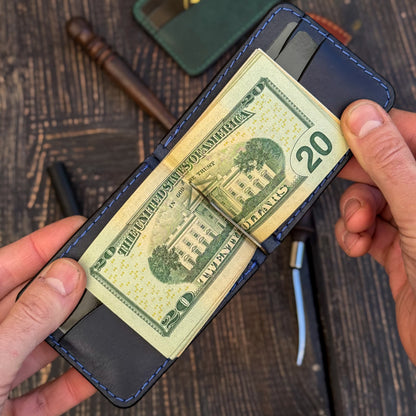 Full grain Leather money clip, Leather wallet for him, Mens gift, Personalized Slim Bifold Card Holder, Minimalist gift