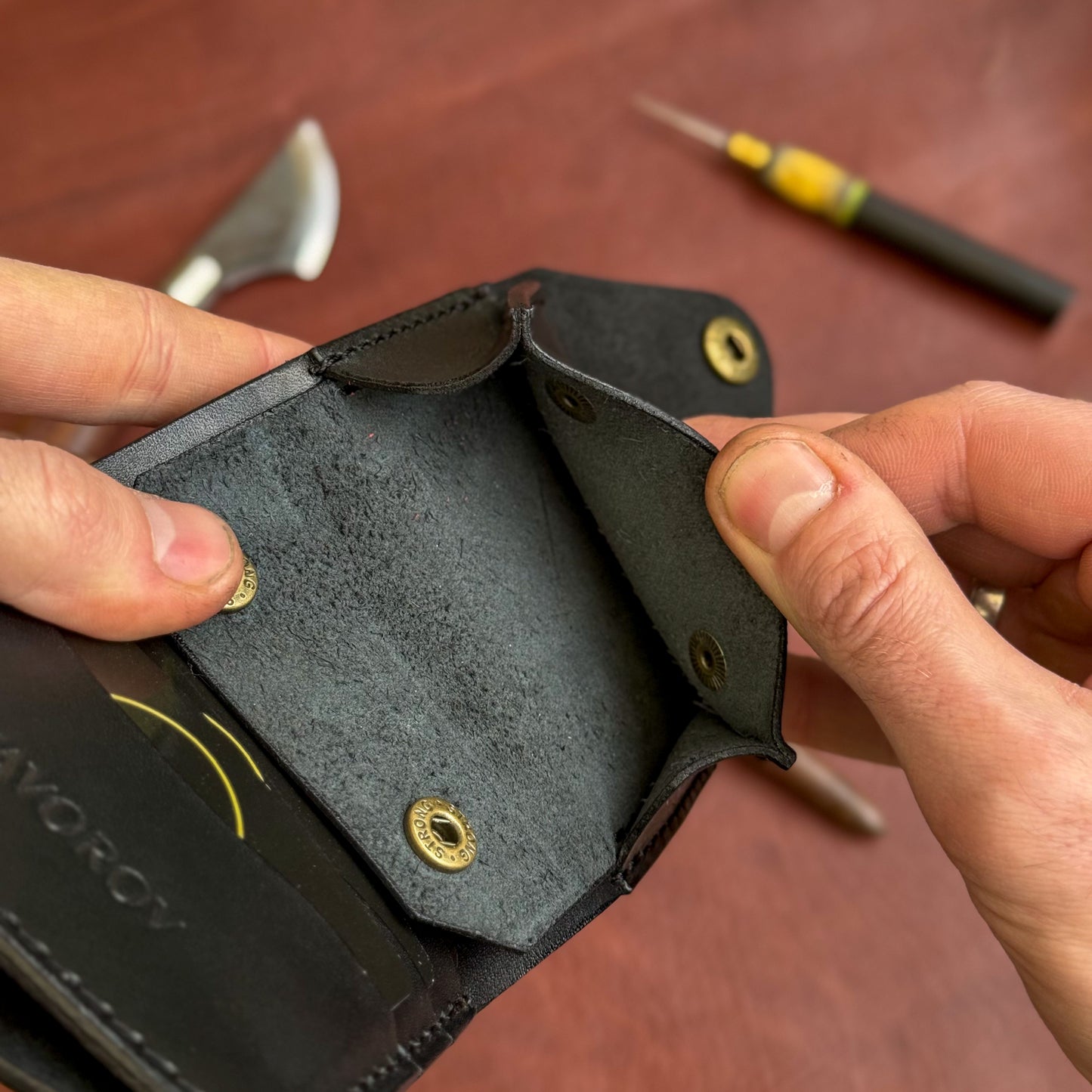 Handmade Black Full Grain Leather Wallet – Compact Bifold with Coin Pocket