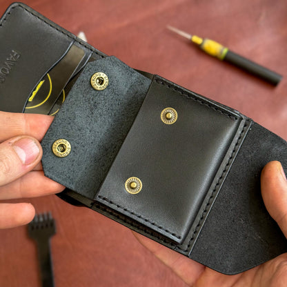 Handmade Black Full Grain Leather Wallet – Compact Bifold with Coin Pocket