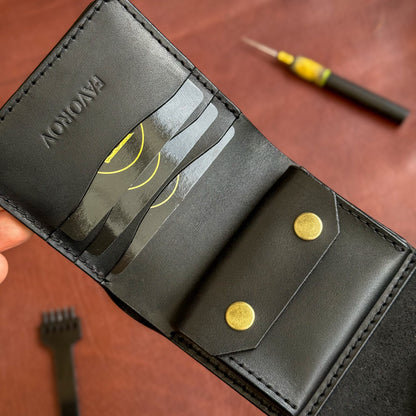 Handmade Black Full Grain Leather Wallet – Compact Bifold with Coin Pocket