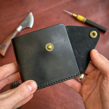Handmade Black Full Grain Leather Wallet – Compact Bifold with Coin Pocket