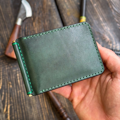 Minimalist Leather Money Clip Wallet – Personalized Handmade Full Grain Leather Front Pocket Wallet for Men