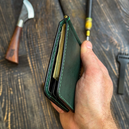 Minimalist Leather Money Clip Wallet – Personalized Handmade Full Grain Leather Front Pocket Wallet for Men