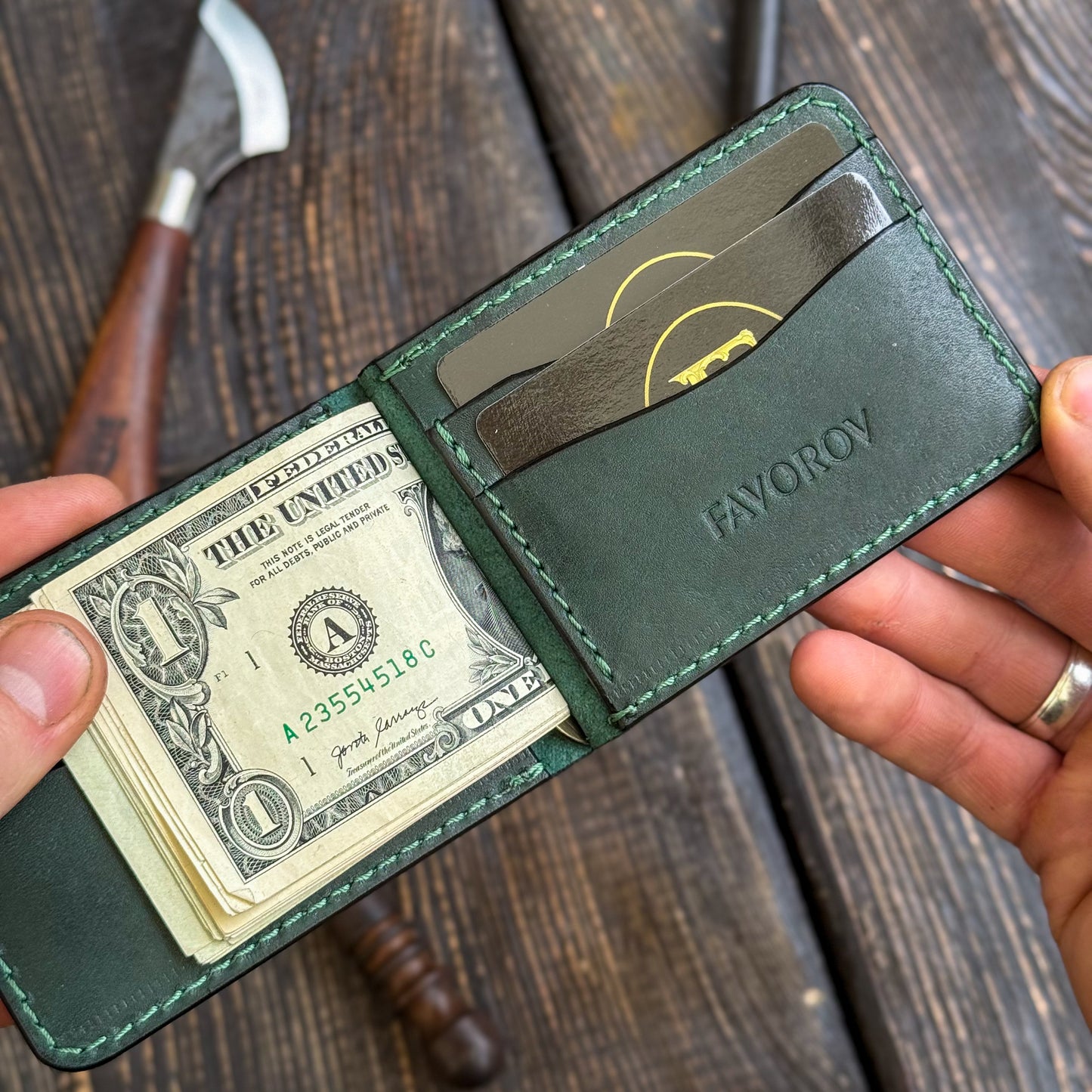Minimalist Leather Money Clip Wallet – Personalized Handmade Full Grain Leather Front Pocket Wallet for Men