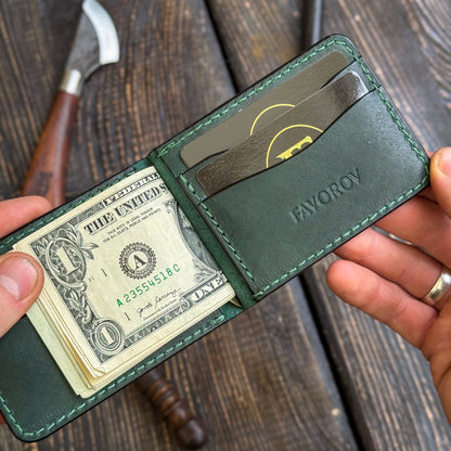 Minimalist Leather Money Clip Wallet – Personalized Handmade Full Grain Leather Front Pocket Wallet for Men