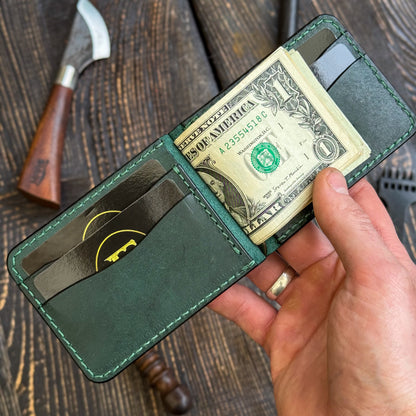Minimalist Leather Money Clip Wallet – Personalized Handmade Full Grain Leather Front Pocket Wallet for Men