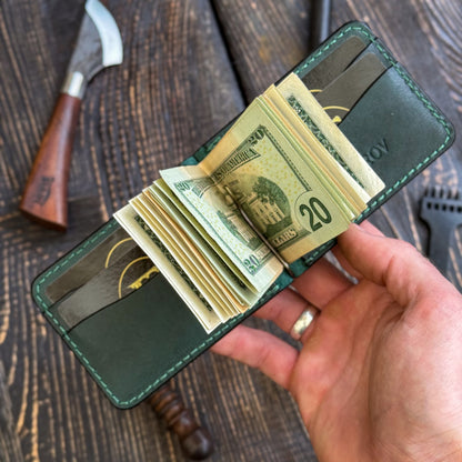 Minimalist Leather Money Clip Wallet – Personalized Handmade Full Grain Leather Front Pocket Wallet for Men