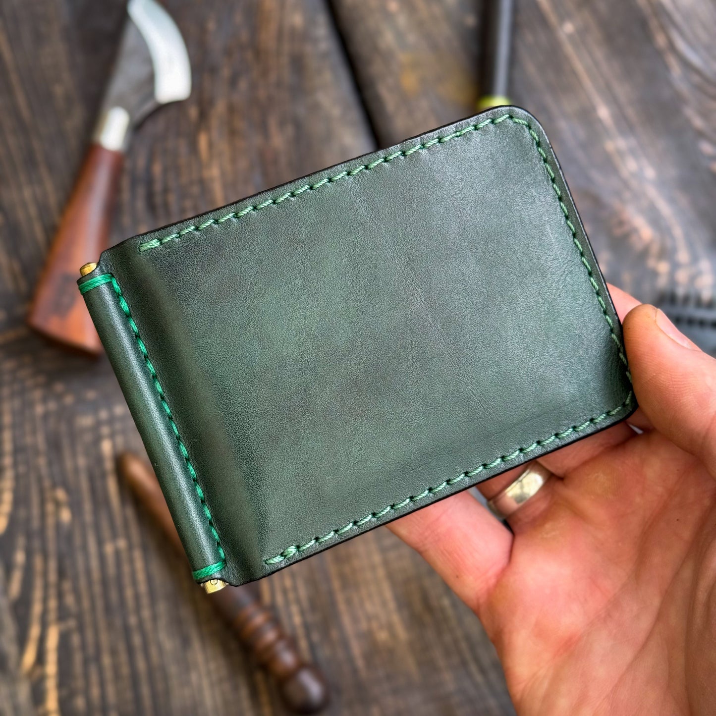 Minimalist Leather Money Clip Wallet – Personalized Handmade Full Grain Leather Front Pocket Wallet for Men