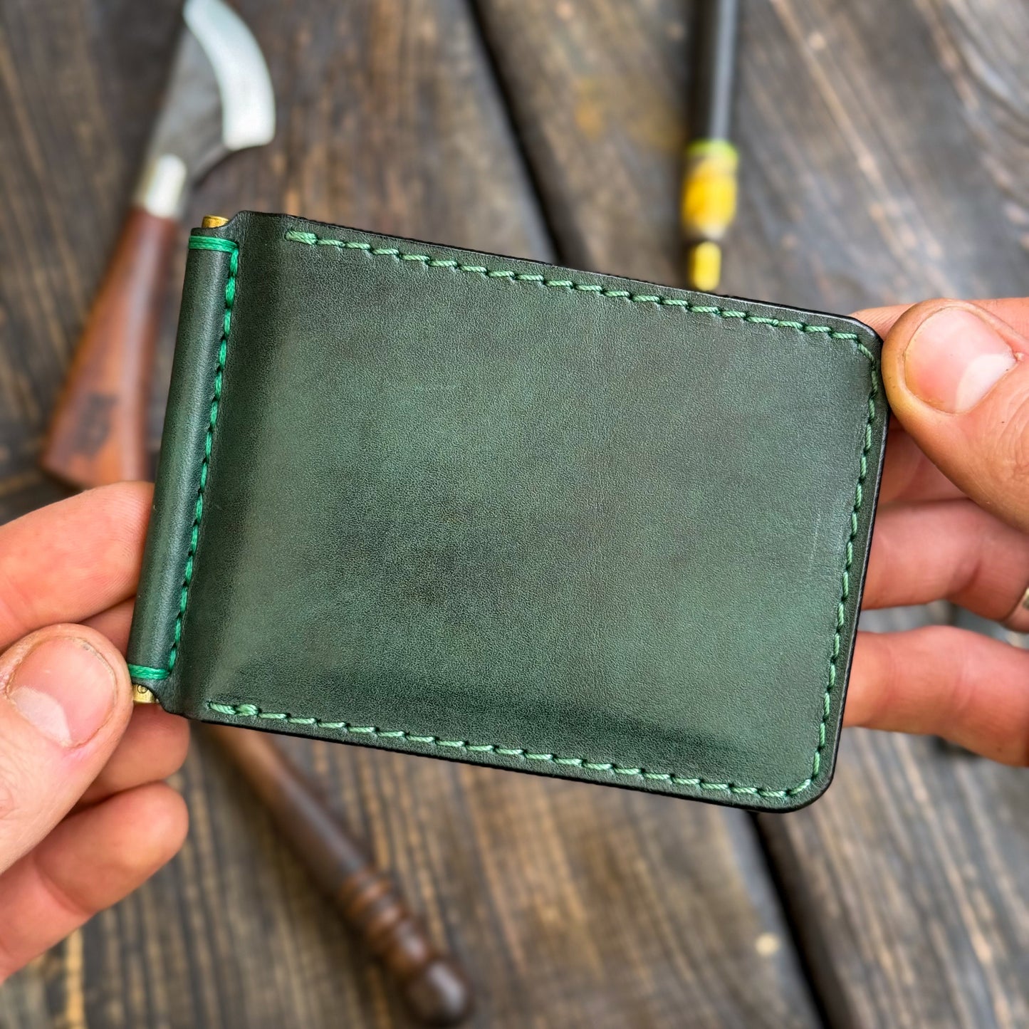 Minimalist Leather Money Clip Wallet – Personalized Handmade Full Grain Leather Front Pocket Wallet for Men