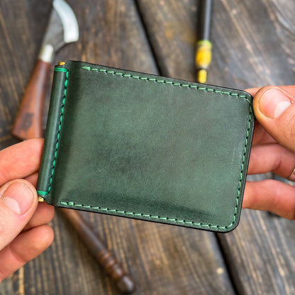 Minimalist Leather Money Clip Wallet – Personalized Handmade Full Grain Leather Front Pocket Wallet for Men
