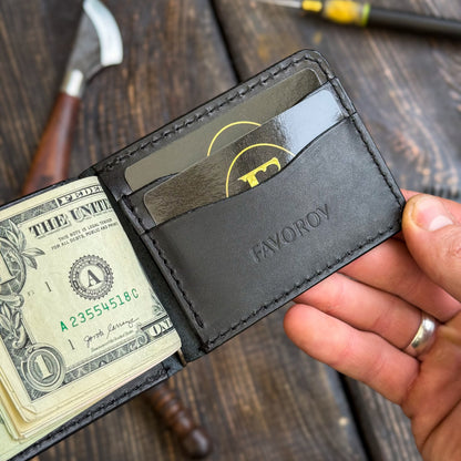 Leather money clip wallet, personalized front pocket mens bifold, slim cash organizer