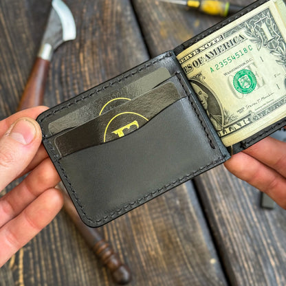 Leather money clip wallet, personalized front pocket mens bifold, slim cash organizer