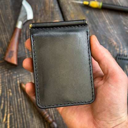 Leather money clip wallet, personalized front pocket mens bifold, slim cash organizer