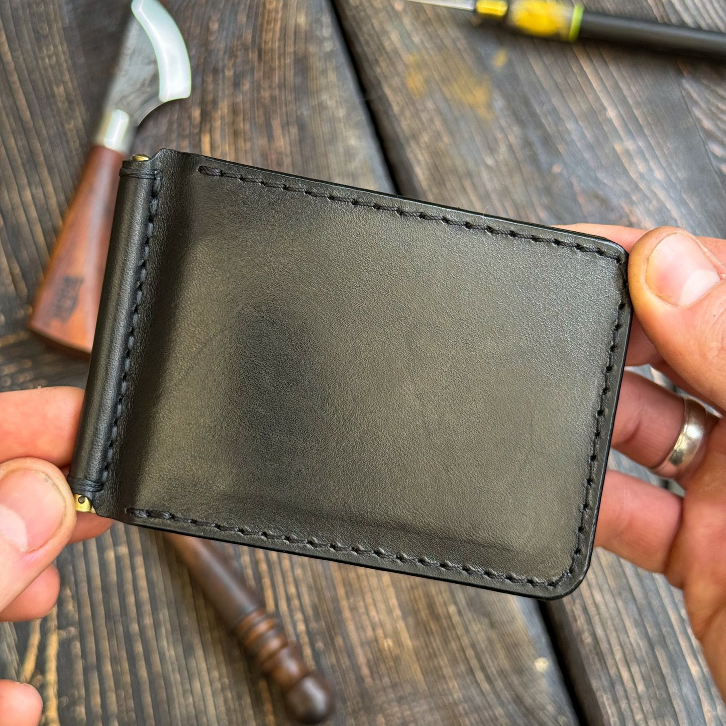 Leather money clip wallet, personalized front pocket mens bifold, slim cash organizer