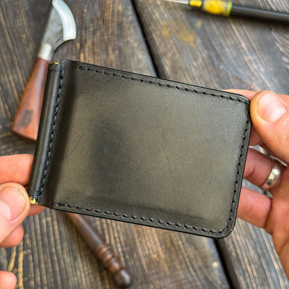 Leather money clip wallet, personalized front pocket mens bifold, slim cash organizer
