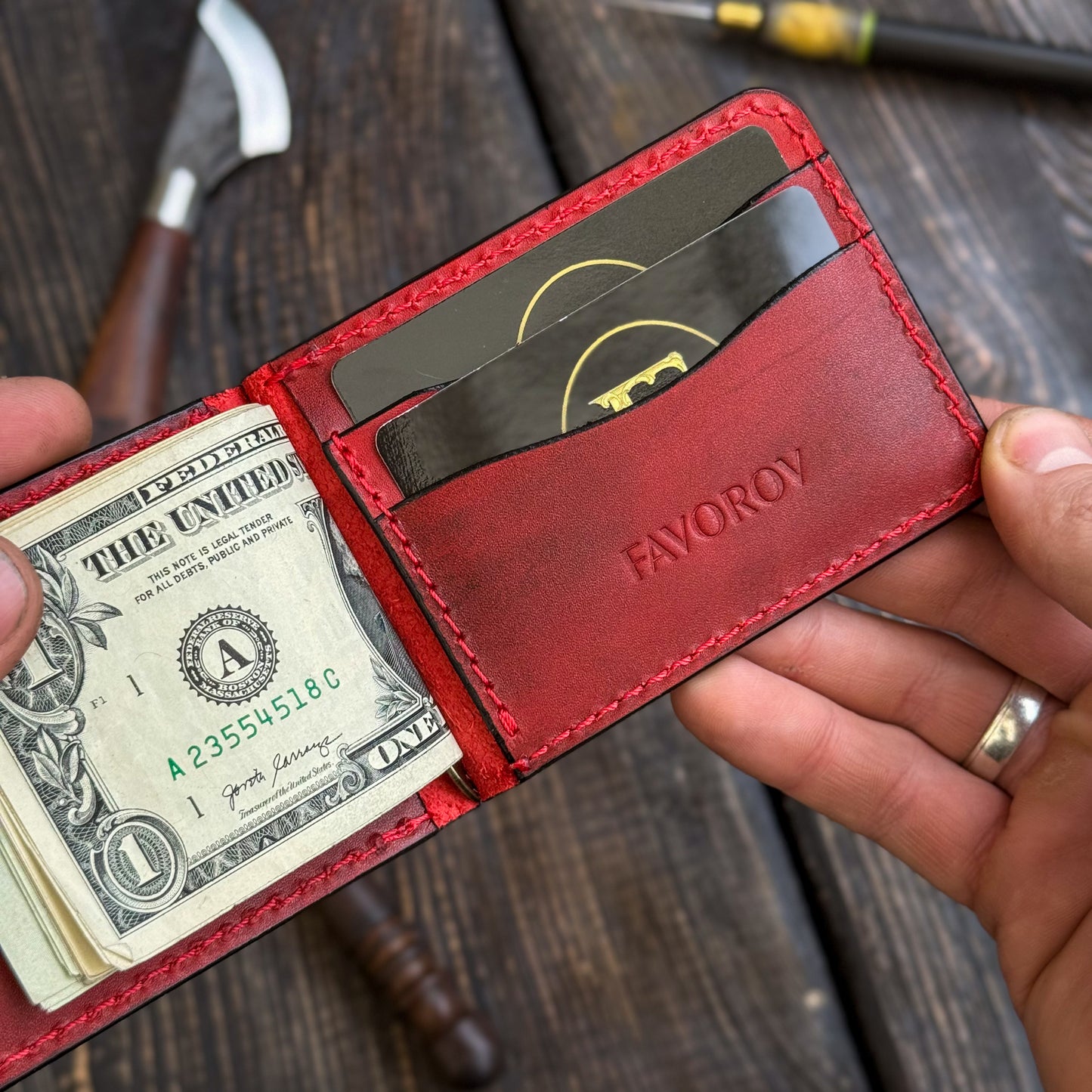 Leather money clip, Full Grain Leather wallet for him, Mens gift, Personalized Slim Bifold Card Holder, Minimalist gift (копия)