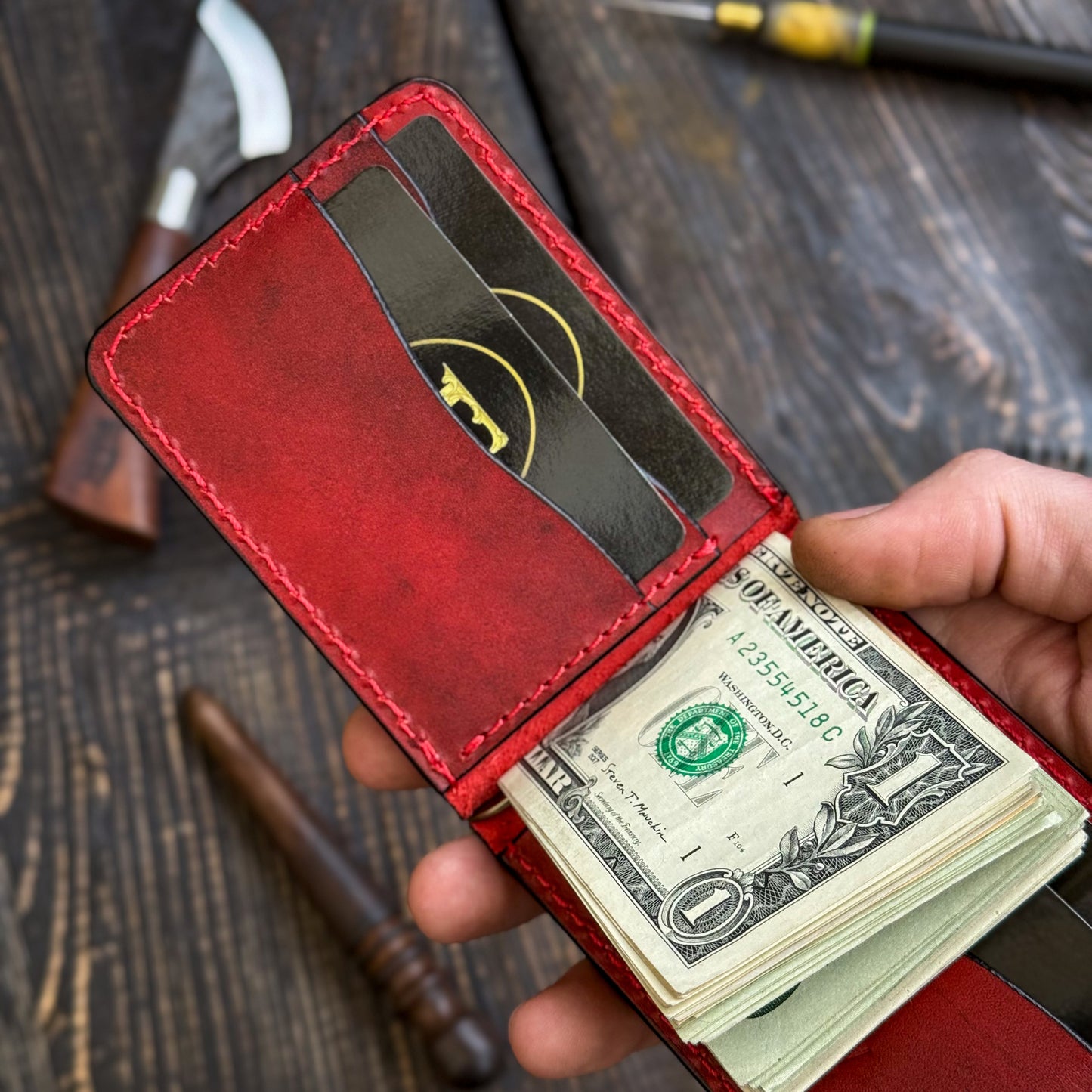 Leather money clip, Full Grain Leather wallet for him, Mens gift, Personalized Slim Bifold Card Holder, Minimalist gift (копия)
