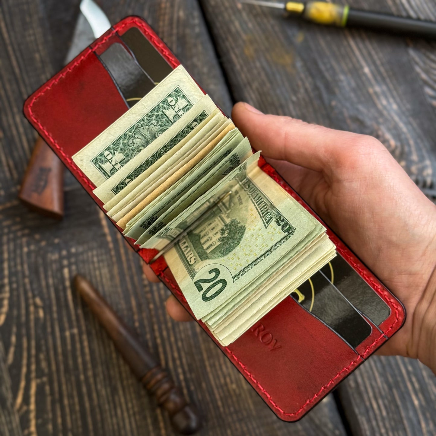 Leather money clip, Full Grain Leather wallet for him, Mens gift, Personalized Slim Bifold Card Holder, Minimalist gift (копия)