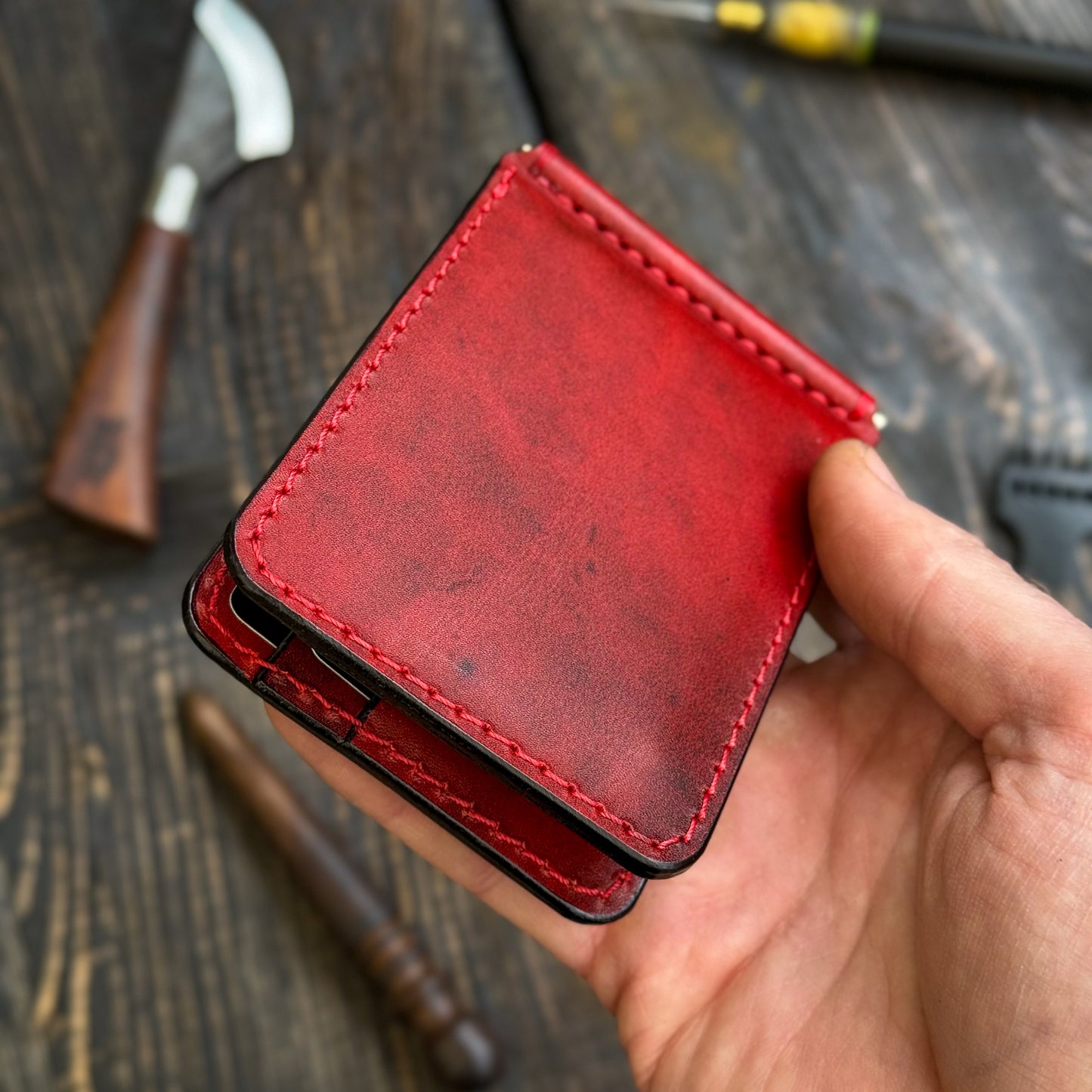 Leather money clip, Full Grain Leather wallet for him, Mens gift, Personalized Slim Bifold Card Holder, Minimalist gift (копия)