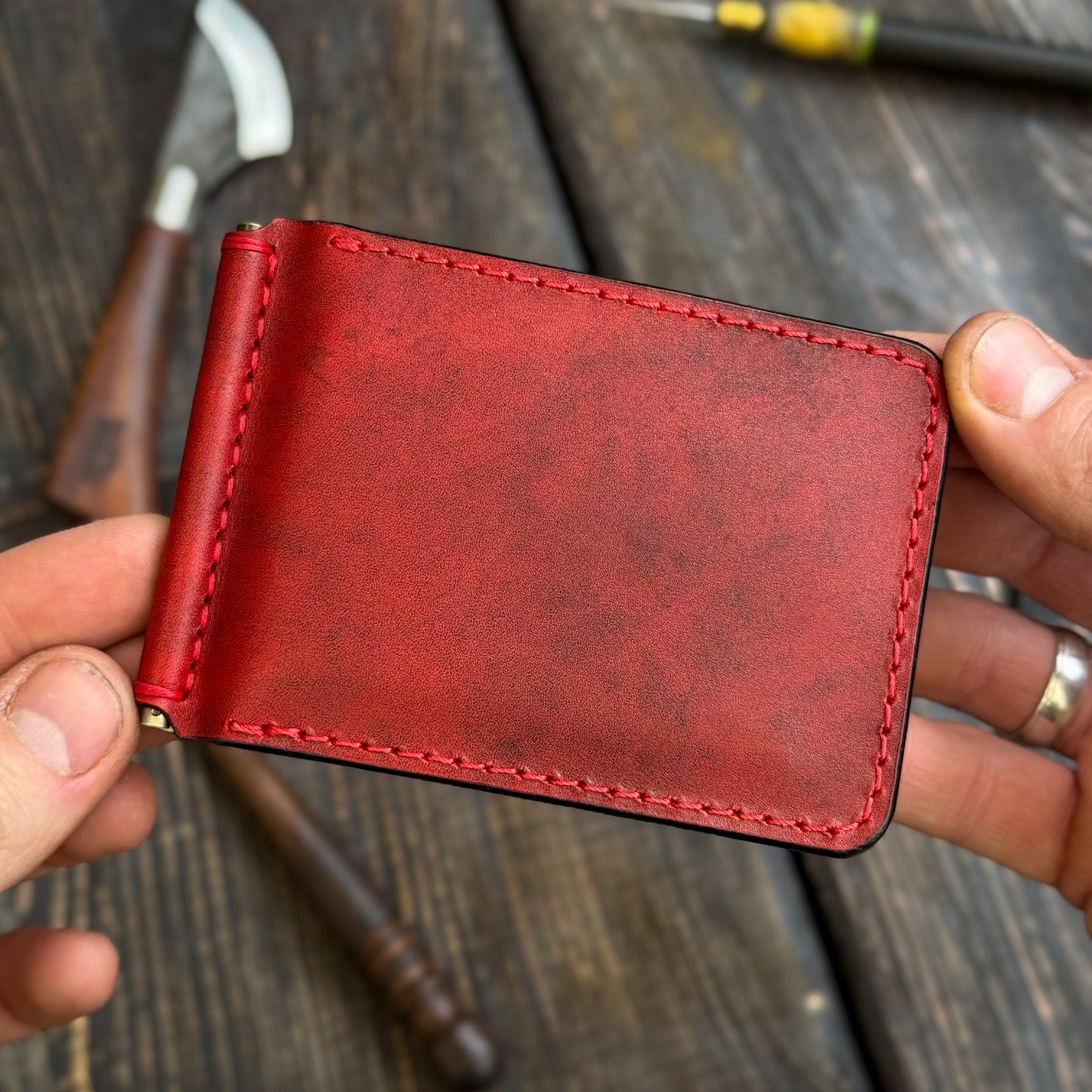 Leather money clip, Full Grain Leather wallet for him, Mens gift, Personalized Slim Bifold Card Holder, Minimalist gift (копия)
