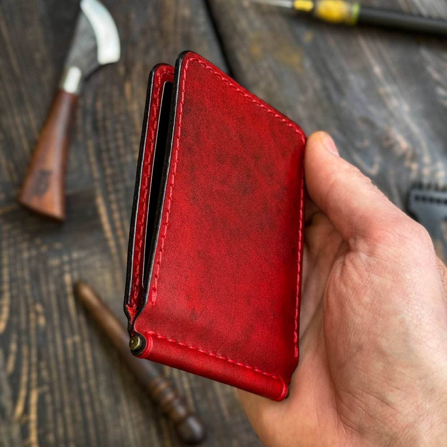 Leather money clip, Full Grain Leather wallet for him, Mens gift, Personalized Slim Bifold Card Holder, Minimalist gift (копия)