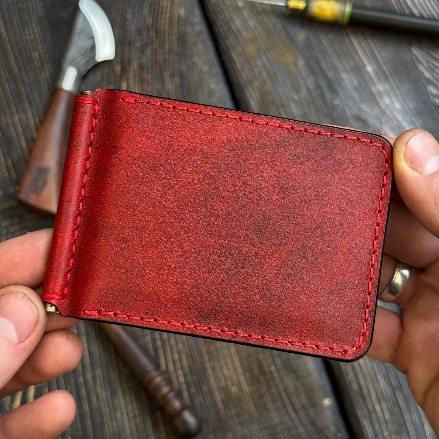 Leather money clip, Full Grain Leather wallet for him, Mens gift, Personalized Slim Bifold Card Holder, Minimalist gift (копия)
