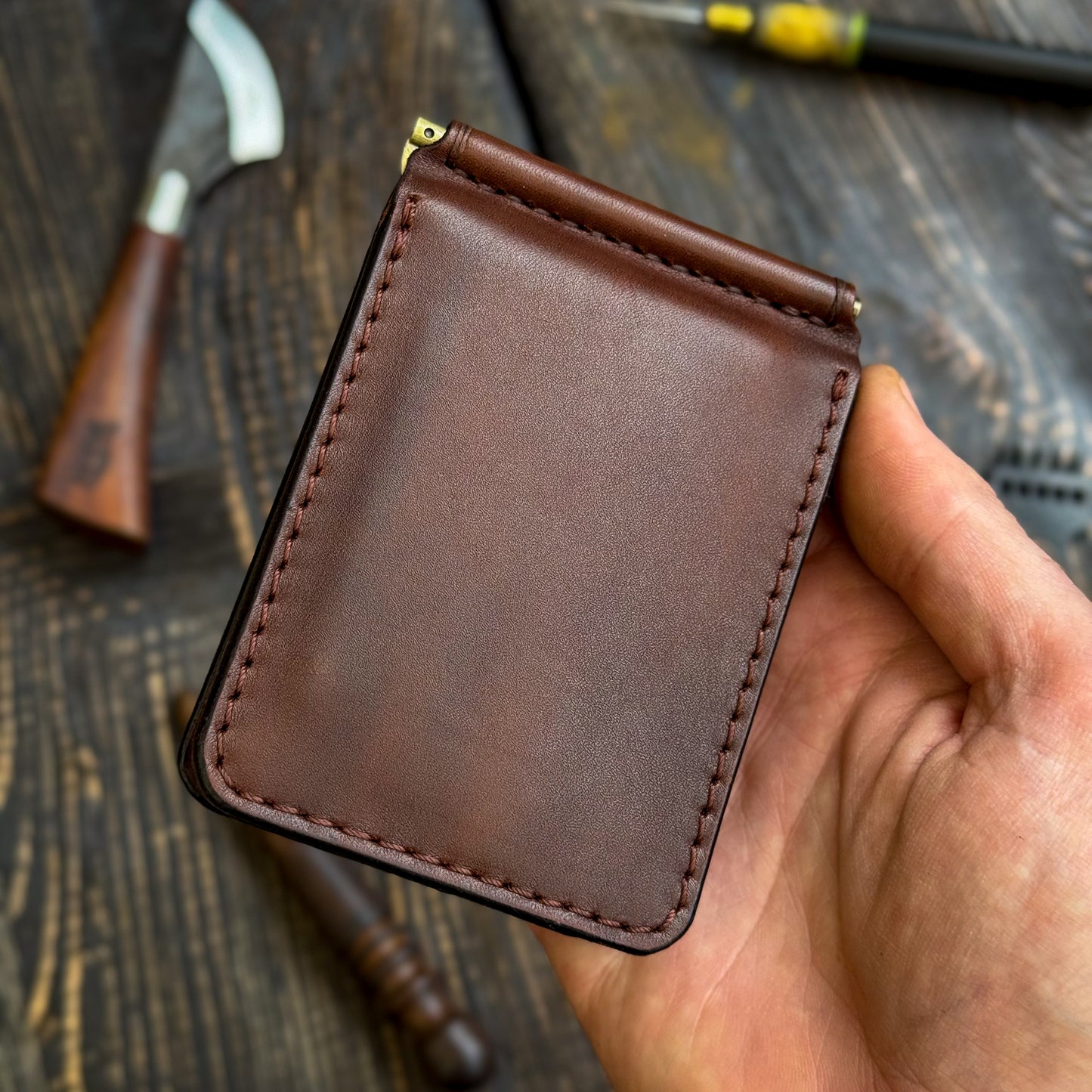 Personalized Minimalist Money Clip Wallet – Handmade Full Grain Leather Front Pocket Wallet for Men