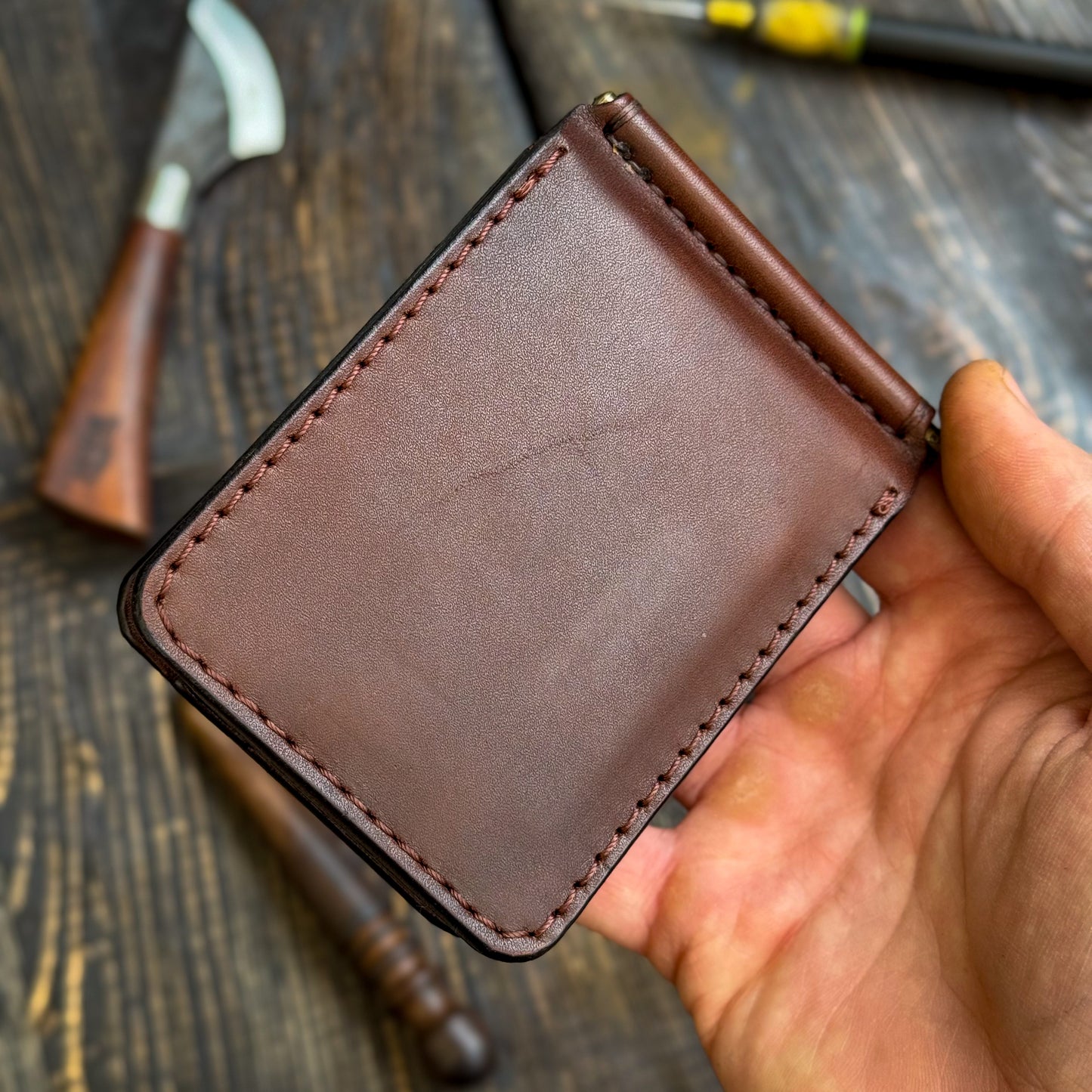 Personalized Minimalist Money Clip Wallet – Handmade Full Grain Leather Front Pocket Wallet for Men