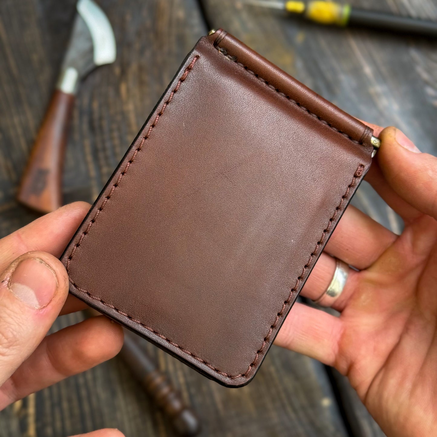 Personalized Minimalist Money Clip Wallet – Handmade Full Grain Leather Front Pocket Wallet for Men