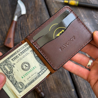Personalized Minimalist Money Clip Wallet – Handmade Full Grain Leather Front Pocket Wallet for Men