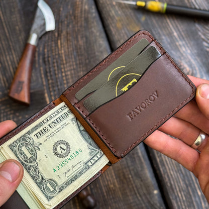 Personalized Minimalist Money Clip Wallet – Handmade Full Grain Leather Front Pocket Wallet for Men